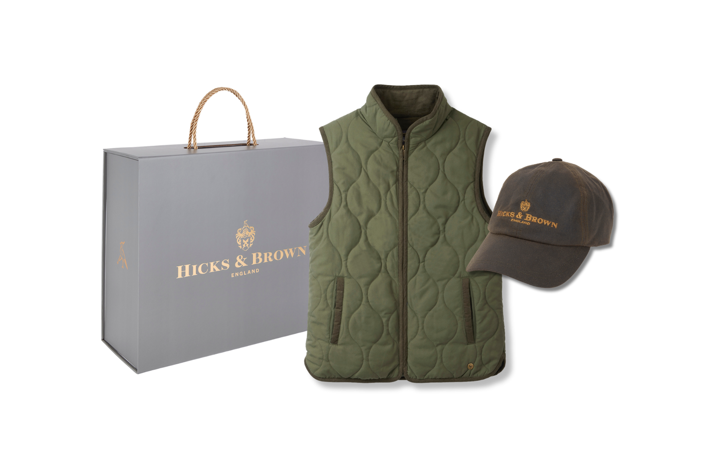 The Timworth Gilet and Wax Baseball Cap in Olive Gift Set