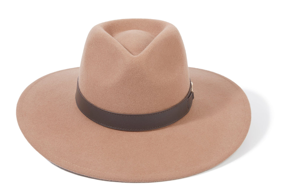 Wide Brim Felt Fedora Hat in Camel Wholesale Colorado Ultra Wide Brim Wool Felt Fedora Hat B2B  main image 2