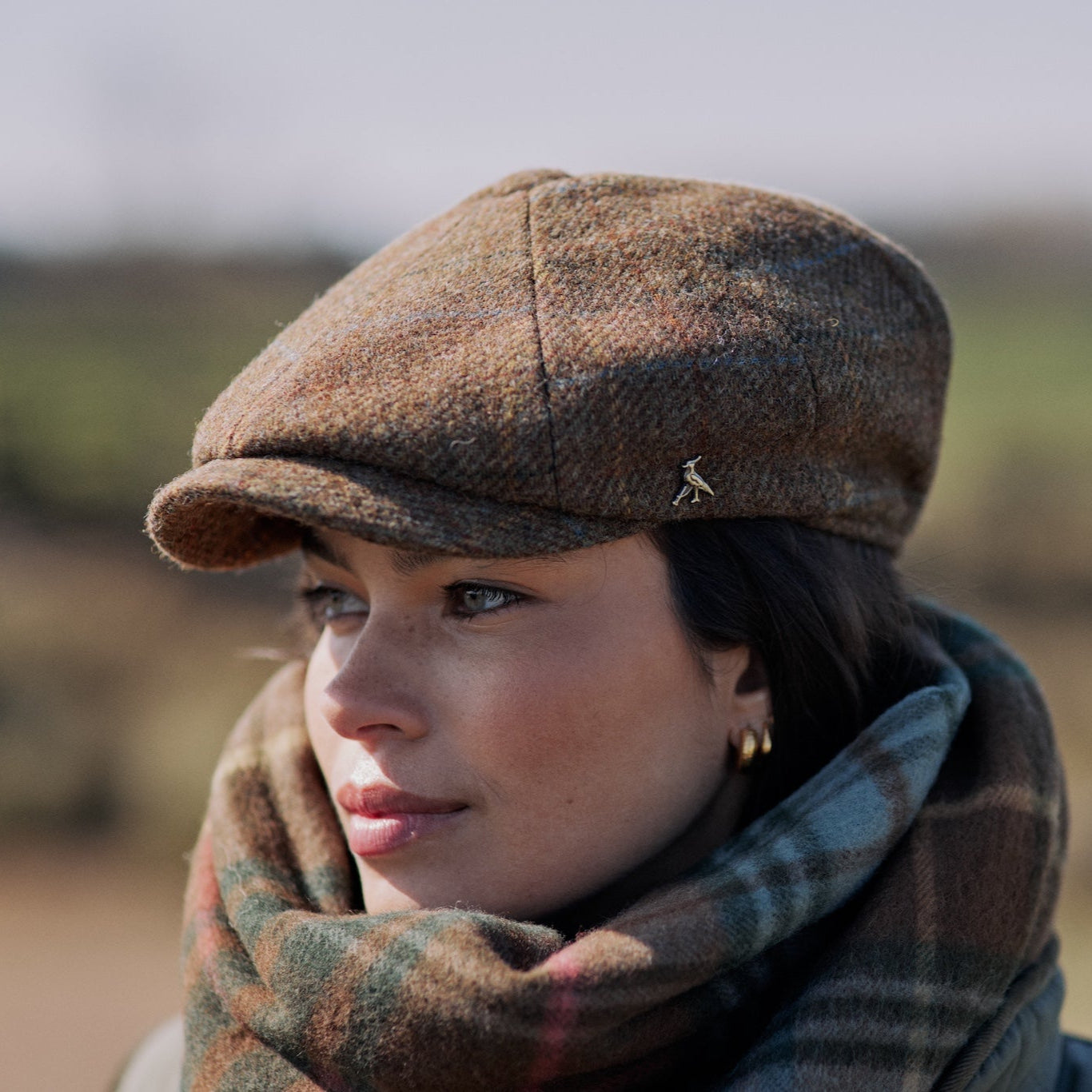 Hicks & Brown The Felsham Tweed Baker Boy Cap in Brown