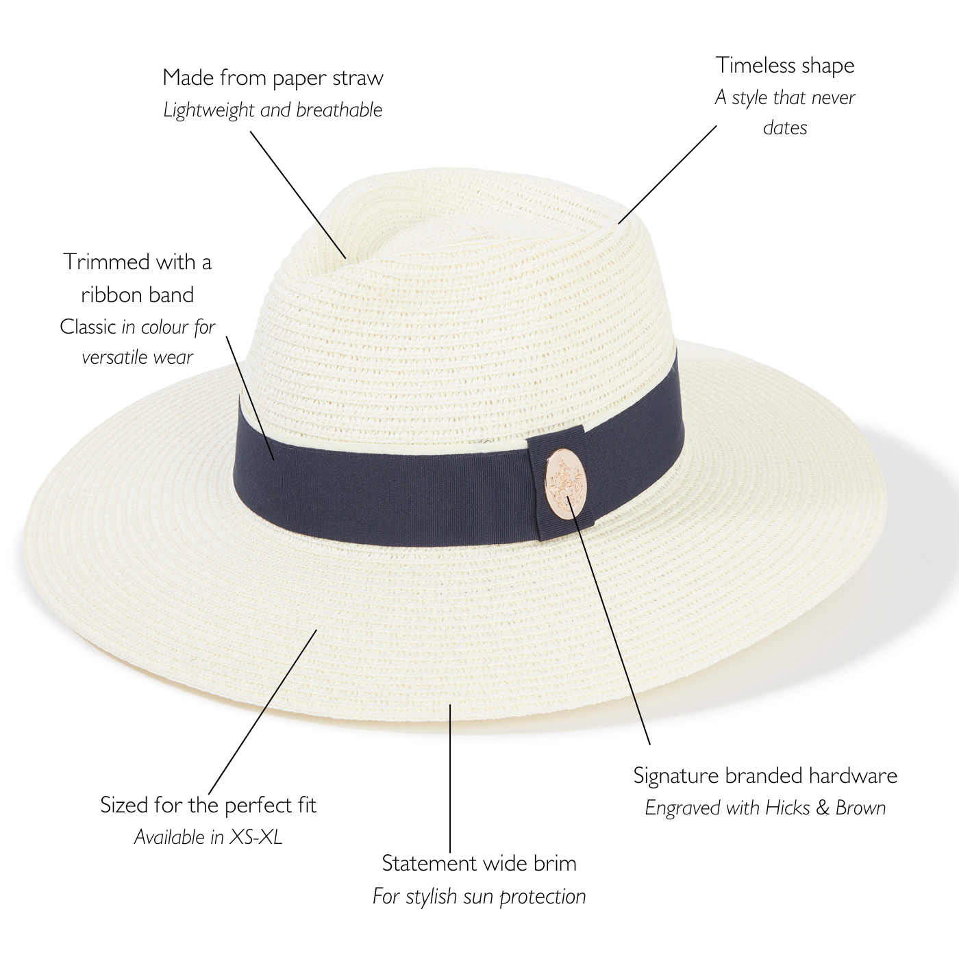 Hicks & Brown The Hemley Fedora in Cream (Navy Ribbon)