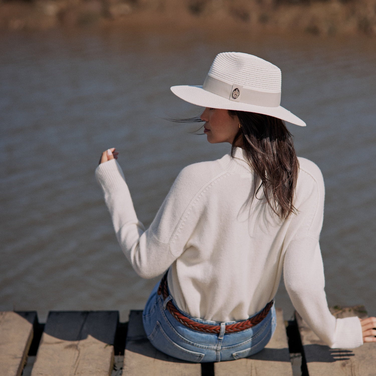 Hicks & Brown The Hemley Fedora in Cream with Pebble Ribbon