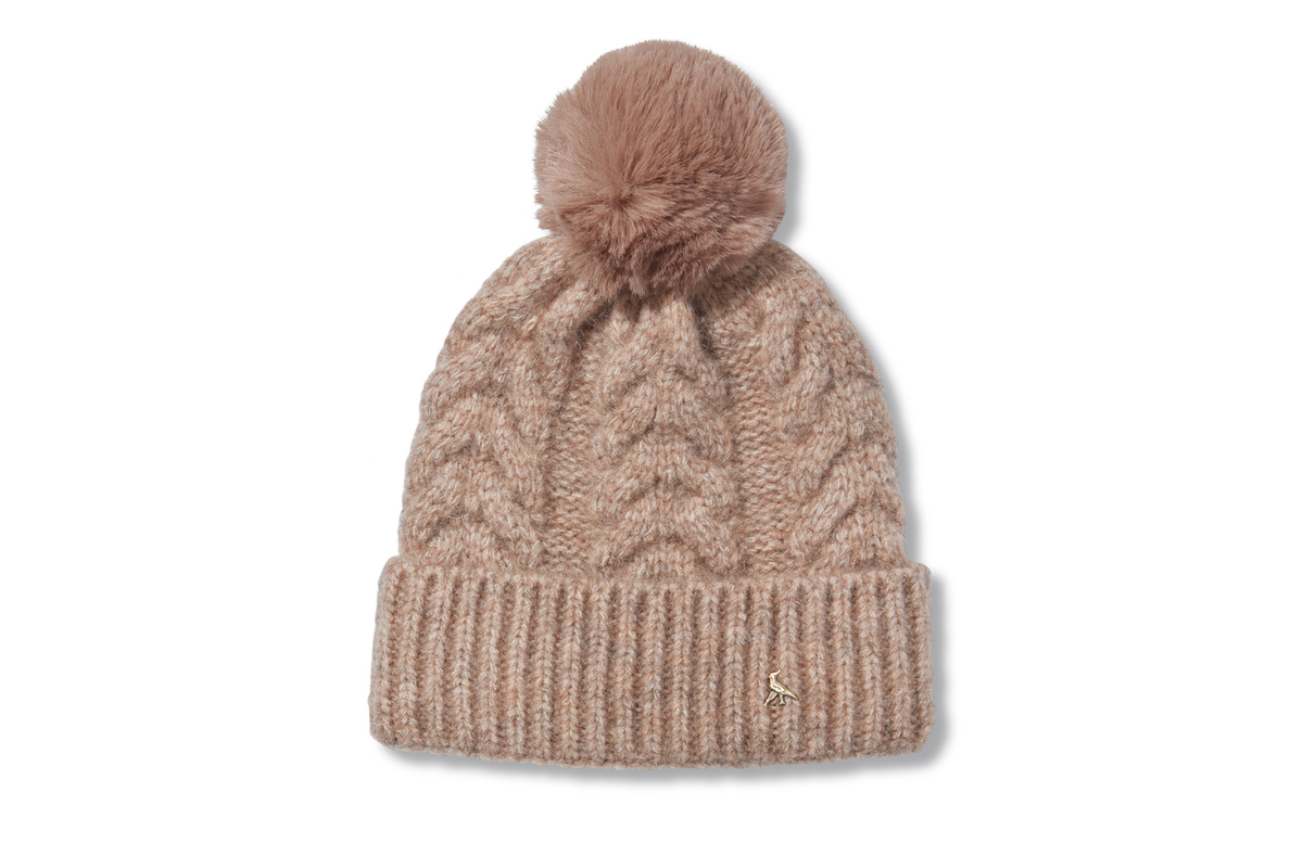 The Langham Pom Beanie in Walnut – Hicks Brown - Main Image