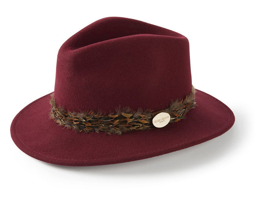 Hicks & Brown Fedora The Suffolk Fedora in Maroon (Pheasant Feather Wrap)