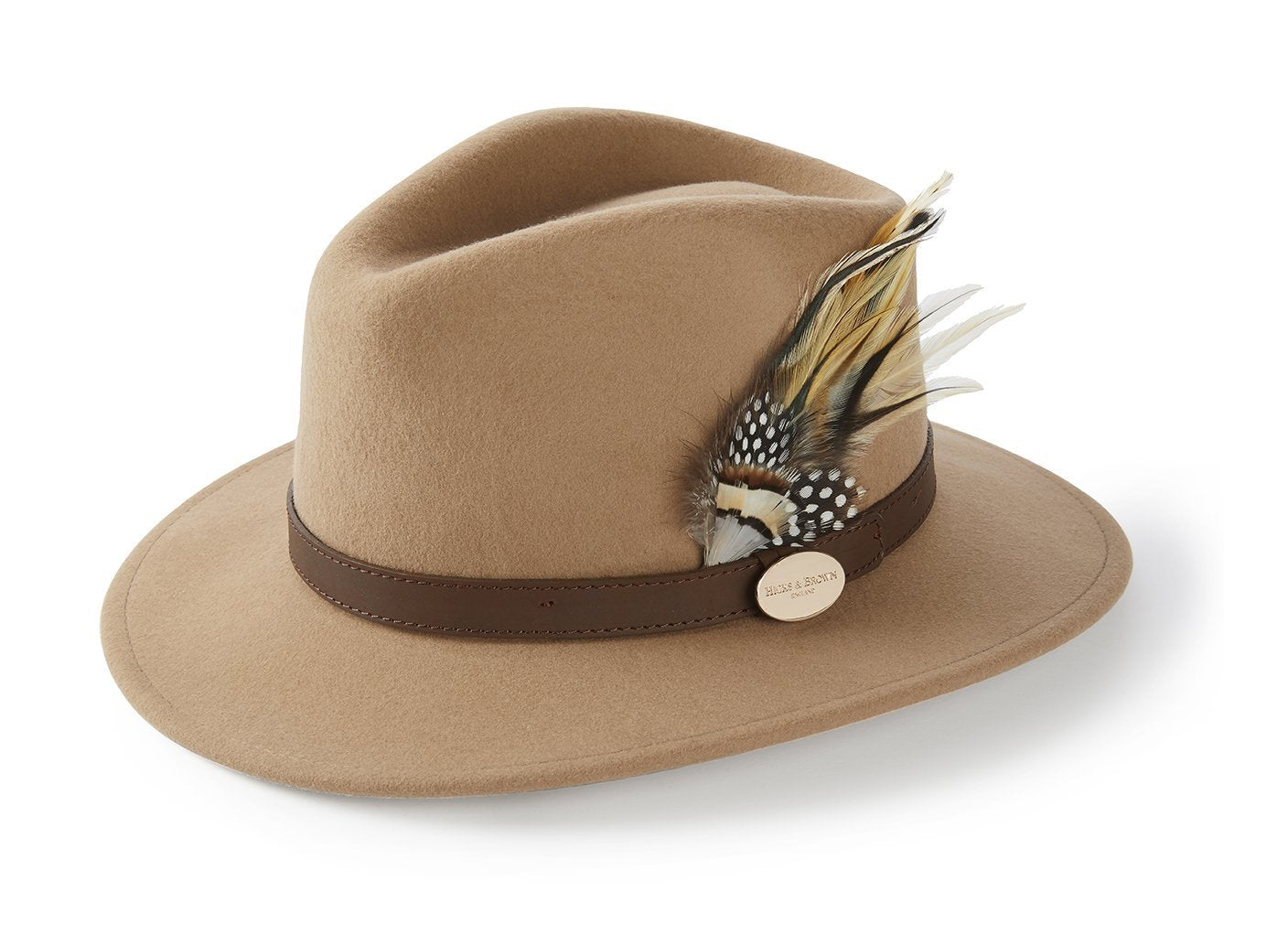 Hicks & Brown The Suffolk Fedora in Camel (Guinea and Pheasant Feather)
