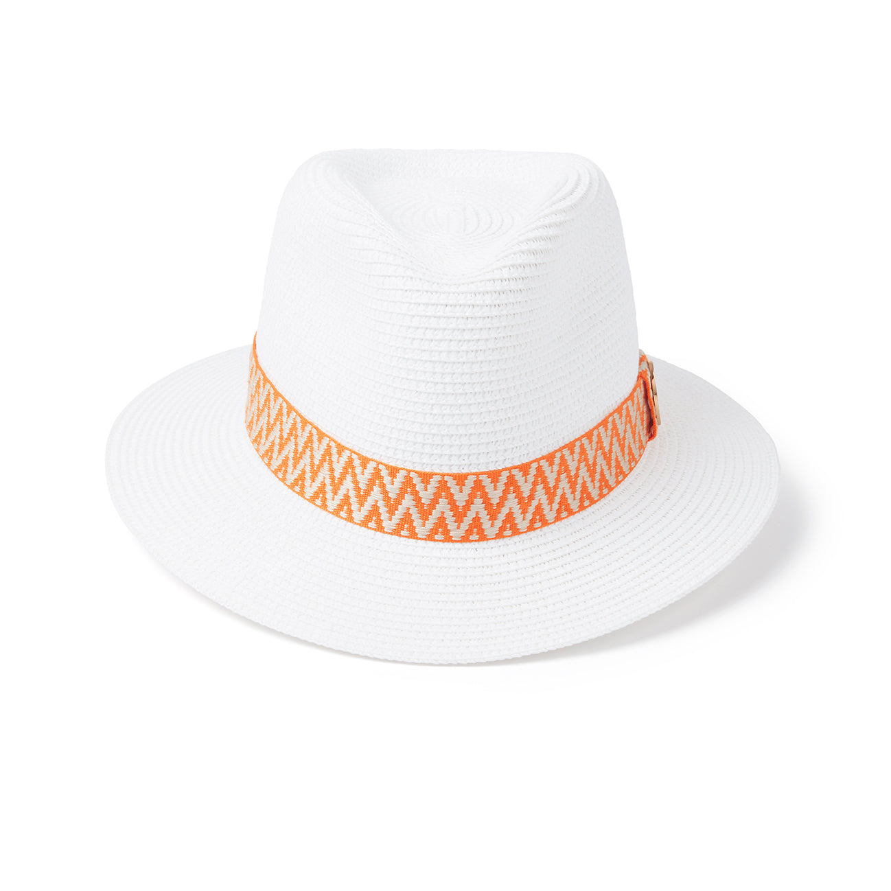 The Orford Fedora in White (Clementine Aztec Ribbon)