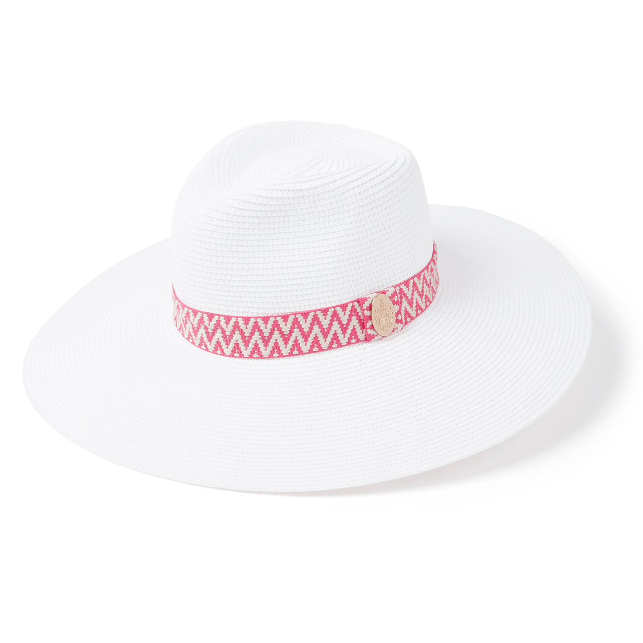 The Pebmarsh Fedora in White (Pink Aztec Ribbon)
