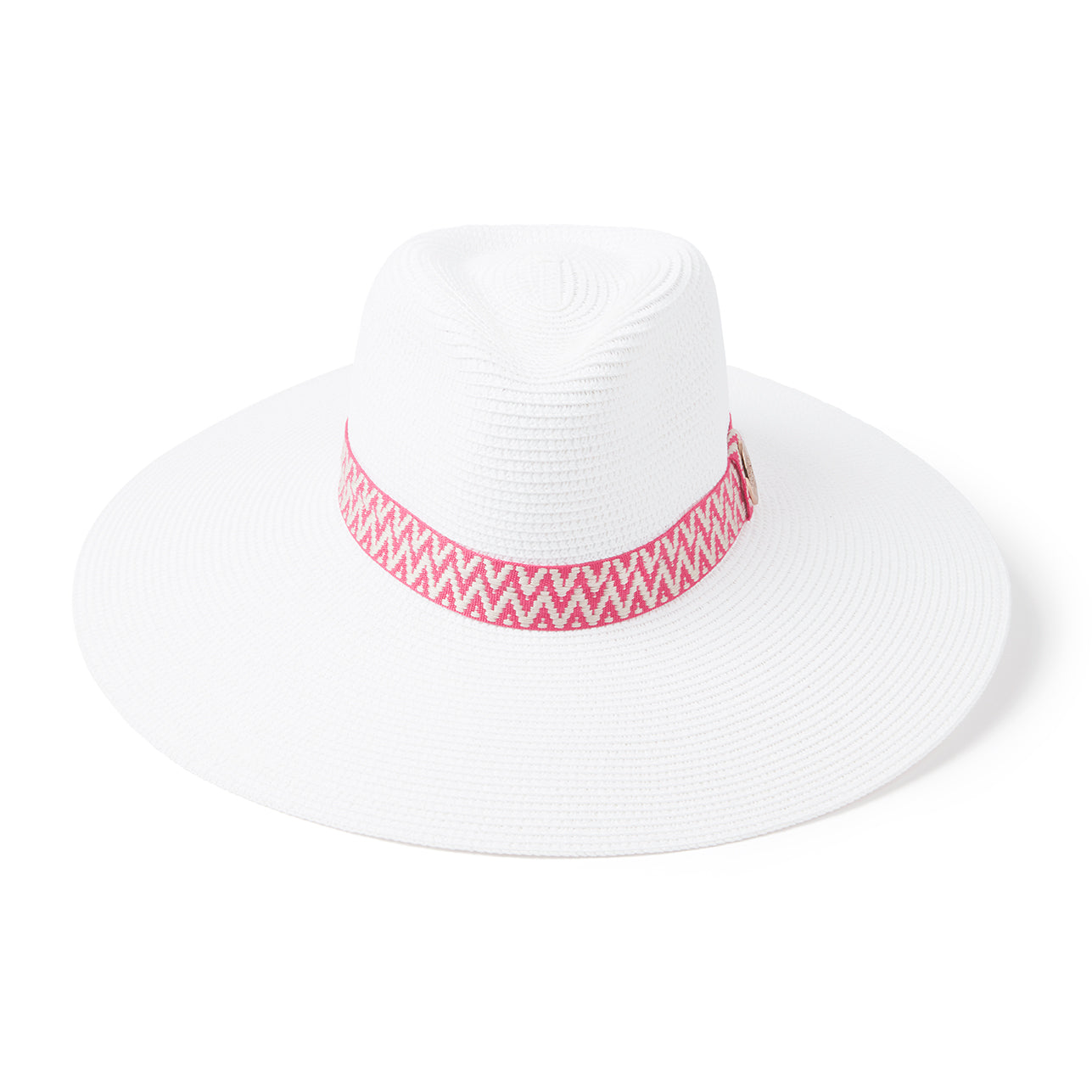 The Pebmarsh Fedora in White (Pink Aztec Ribbon)