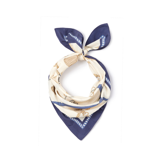 The Melford Mini 100% Silk Scarf in Navy Blue| Women's – Hicks & Brown