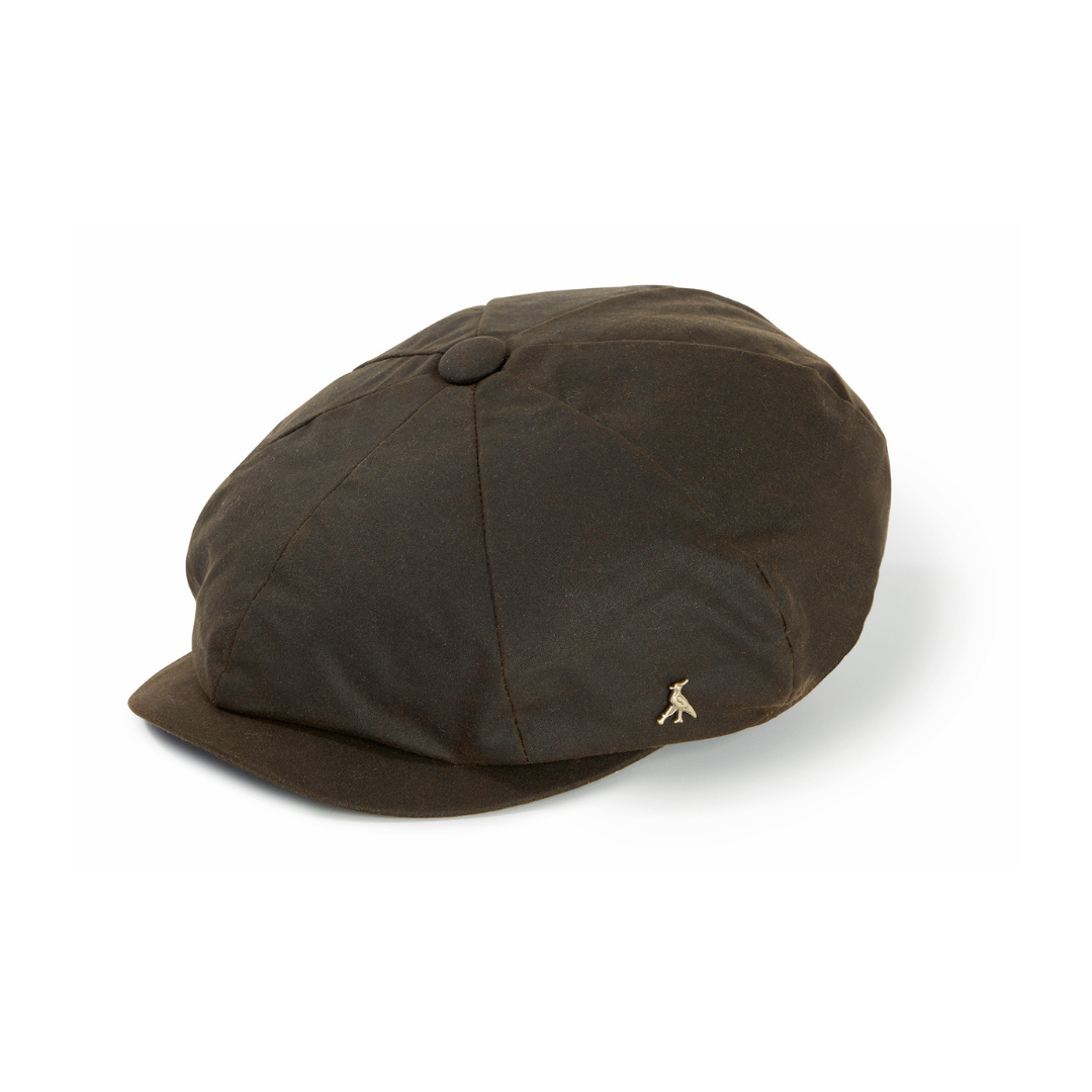 The Hengrave Wax Baker Boy Cap in Olive