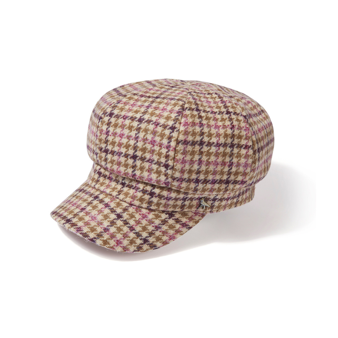 The Higham Tweed Ladies Baker Boy Cap in Mulberry
