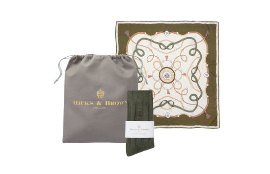 The Melford Silk Scarf and Ladies Merino Socks in Olive Green