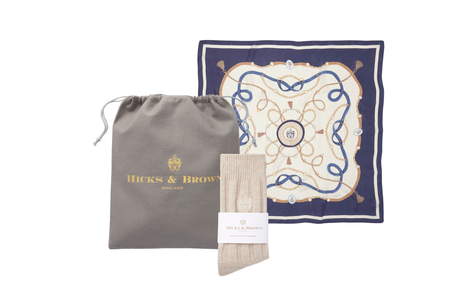 The Melford Silk Scarf and Ladies Merino Socks in Navy