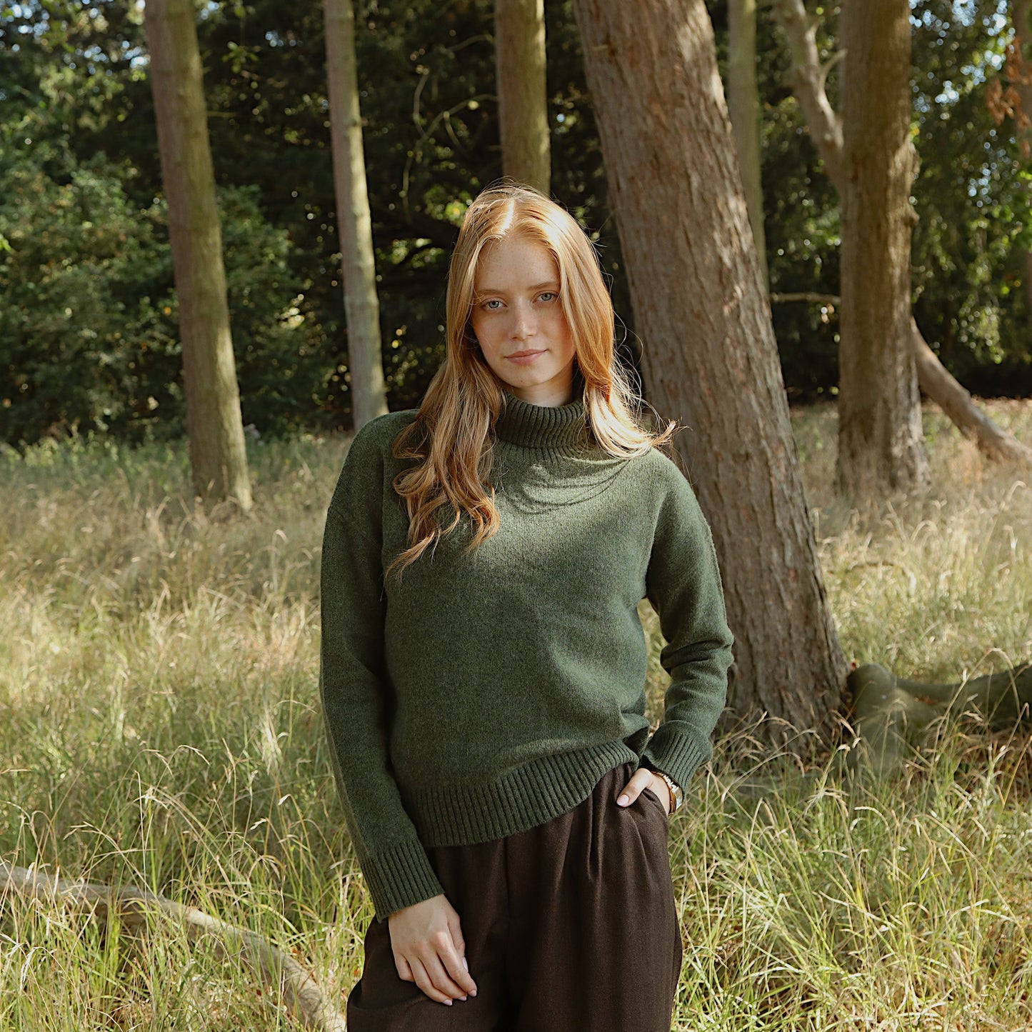 The Sophia Merino Wool Rollneck Jumper in Moss