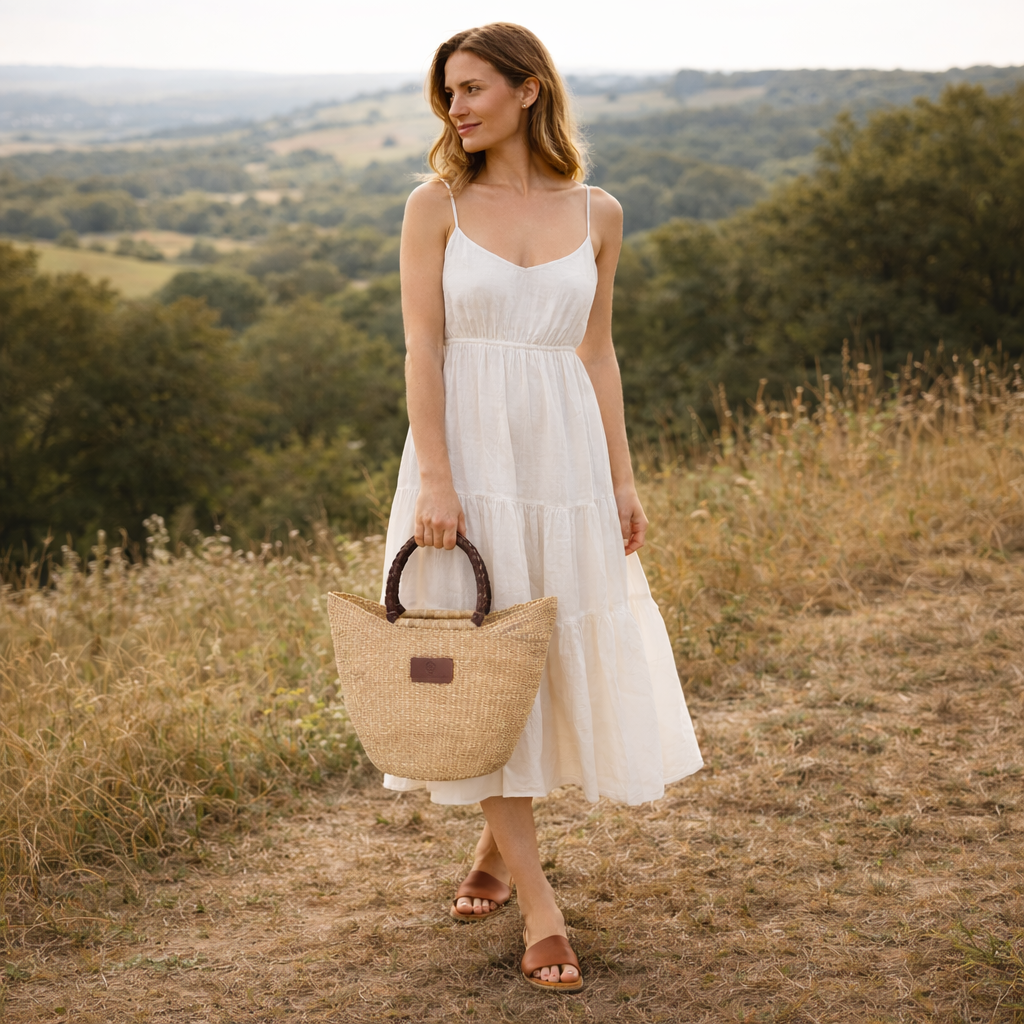 Hicks & Brown Straw Basket Bag in Natural