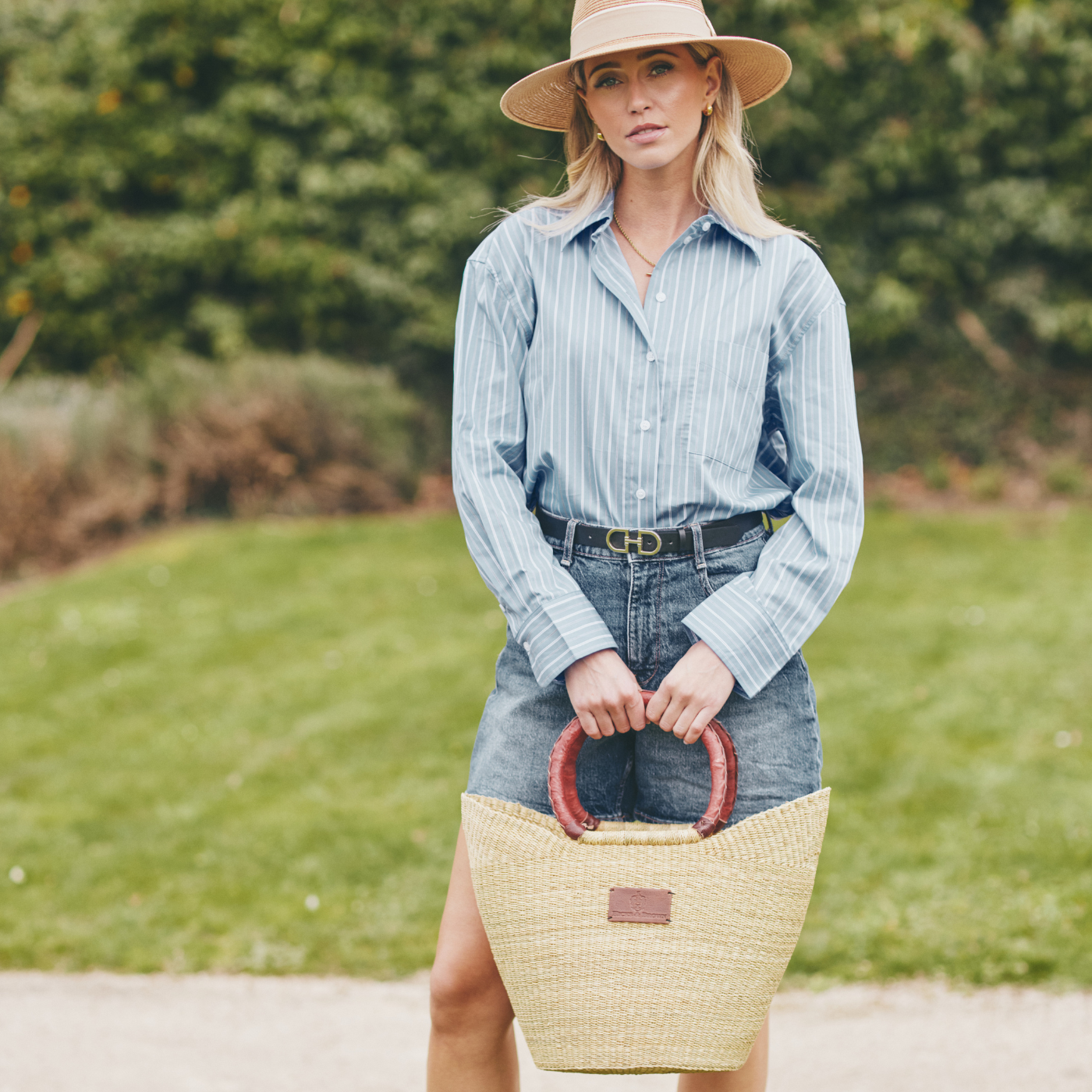 Hicks & Brown Straw Basket Bag in Natural