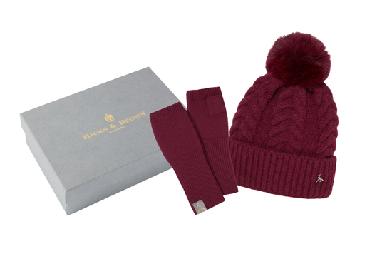 The Langham Beanie and Kersey Wrist Warmers Gift Set in Plum