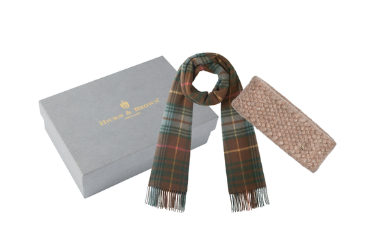 The Ashby Scarf and Bircham Head Warmer in Brown Gift Set