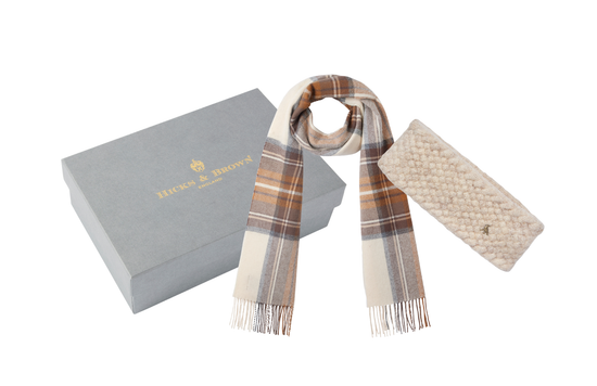 The Ashby Scarf and Bircham Head Warmer in Cream Gift Set