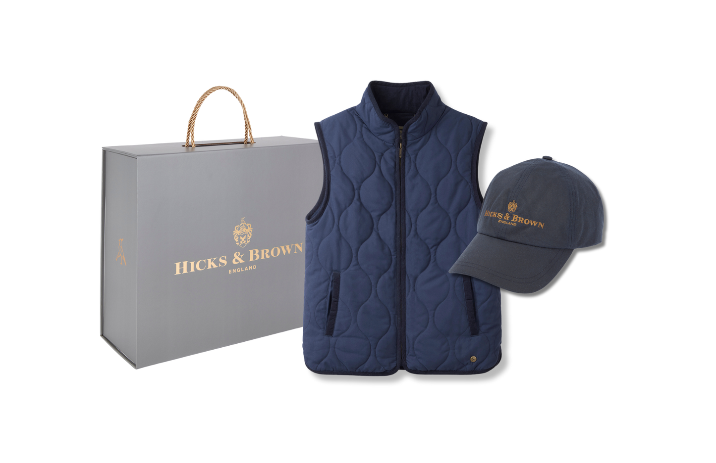 The Timworth Gilet and Wax Baseball Cap in Navy Gift Set