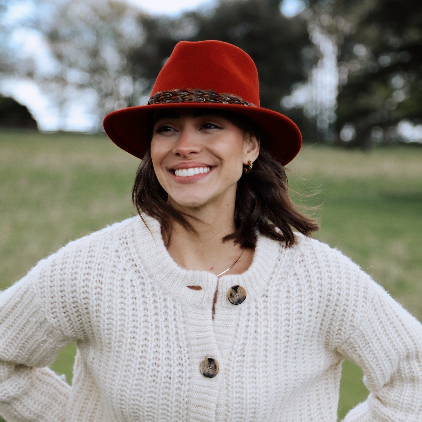 Hicks & Brown Hat The Suffolk Fedora in Cinnamon (Pheasant Feather Wrap)