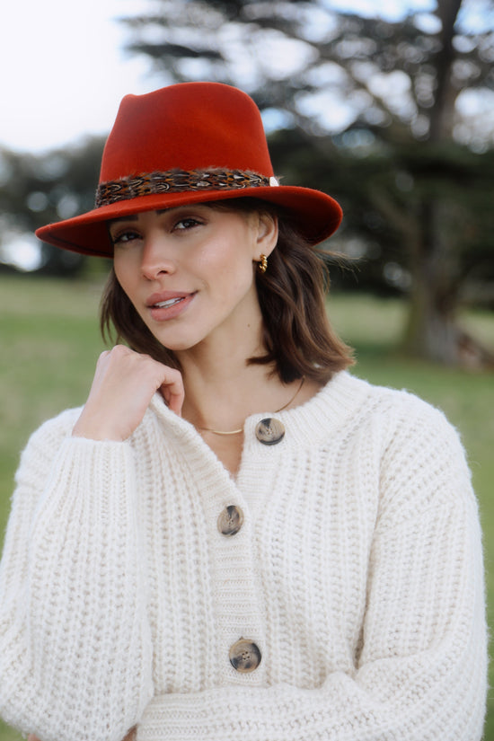 Hicks & Brown Hat The Suffolk Fedora in Cinnamon (Pheasant Feather Wrap)