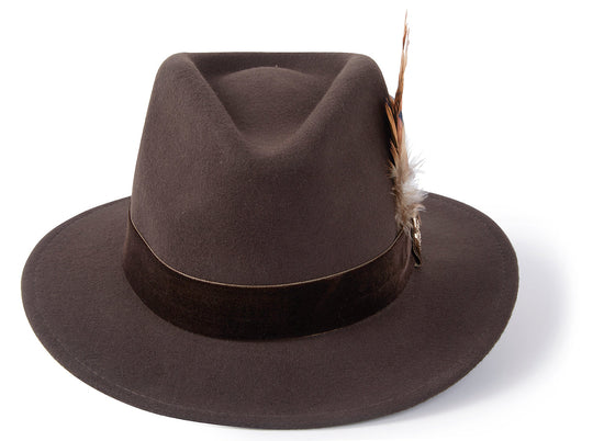 Hicks & Brown The Chelsworth Fedora in Brown (Coque & Pheasant Feather)