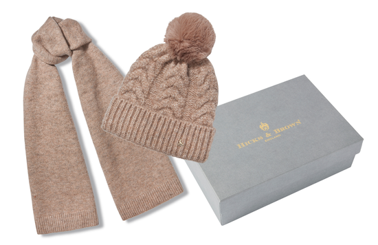 Hicks & Brown The Langham Beanie and Burwell Scarf Gift Set in Walnut