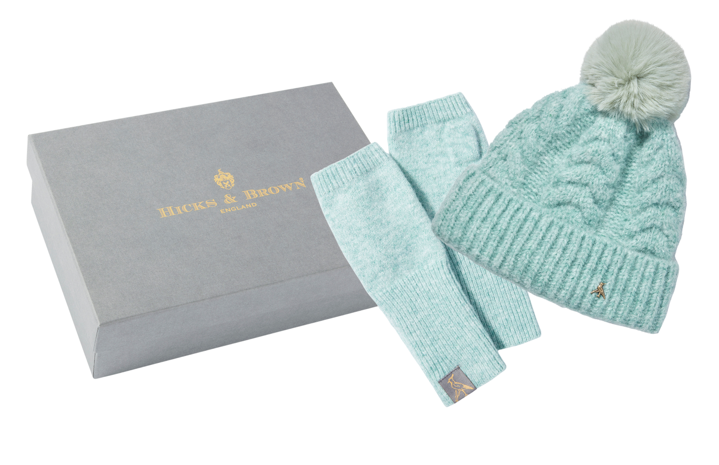 Hicks & Brown The Langham Beanie and Kersey Wrist Warmers in Mint