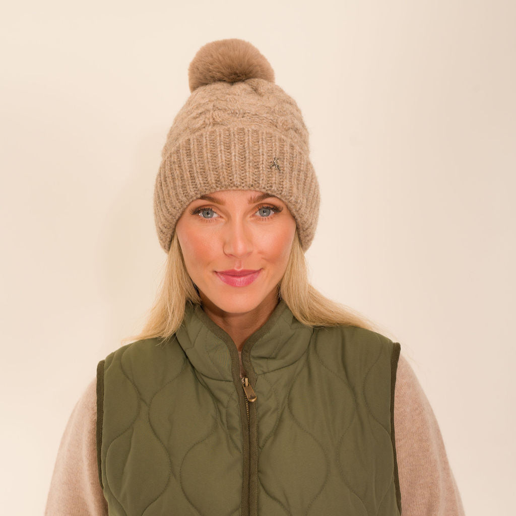 The Langham Pom Beanie in Walnut – Hicks Brown - Main Image