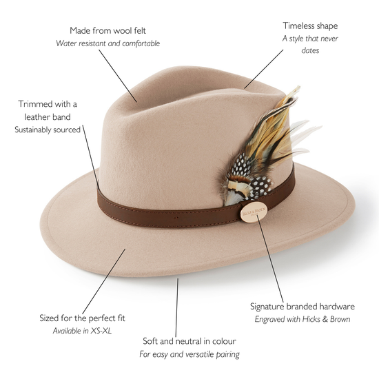 Hicks & Brown The Suffolk Fedora in Pebble (Fawn Feather)