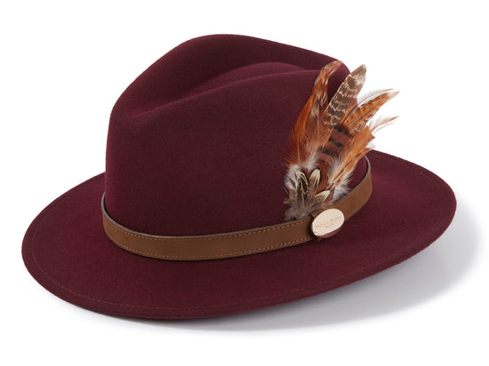 Hicks & Brown The Suffolk Fedora in Plum (Bronze Feather)