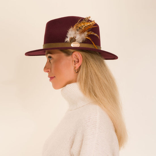 Hicks & Brown The Suffolk Fedora in Plum (Bronze Feather)