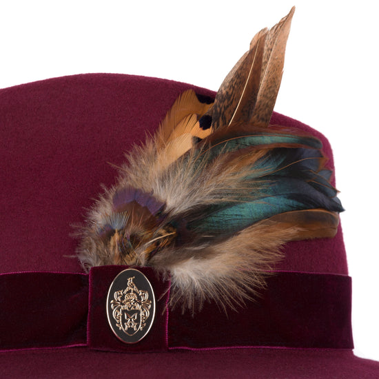 Hicks & Brown Fedora The Chelsworth Fedora in Maroon (Coque & Pheasant Feather)