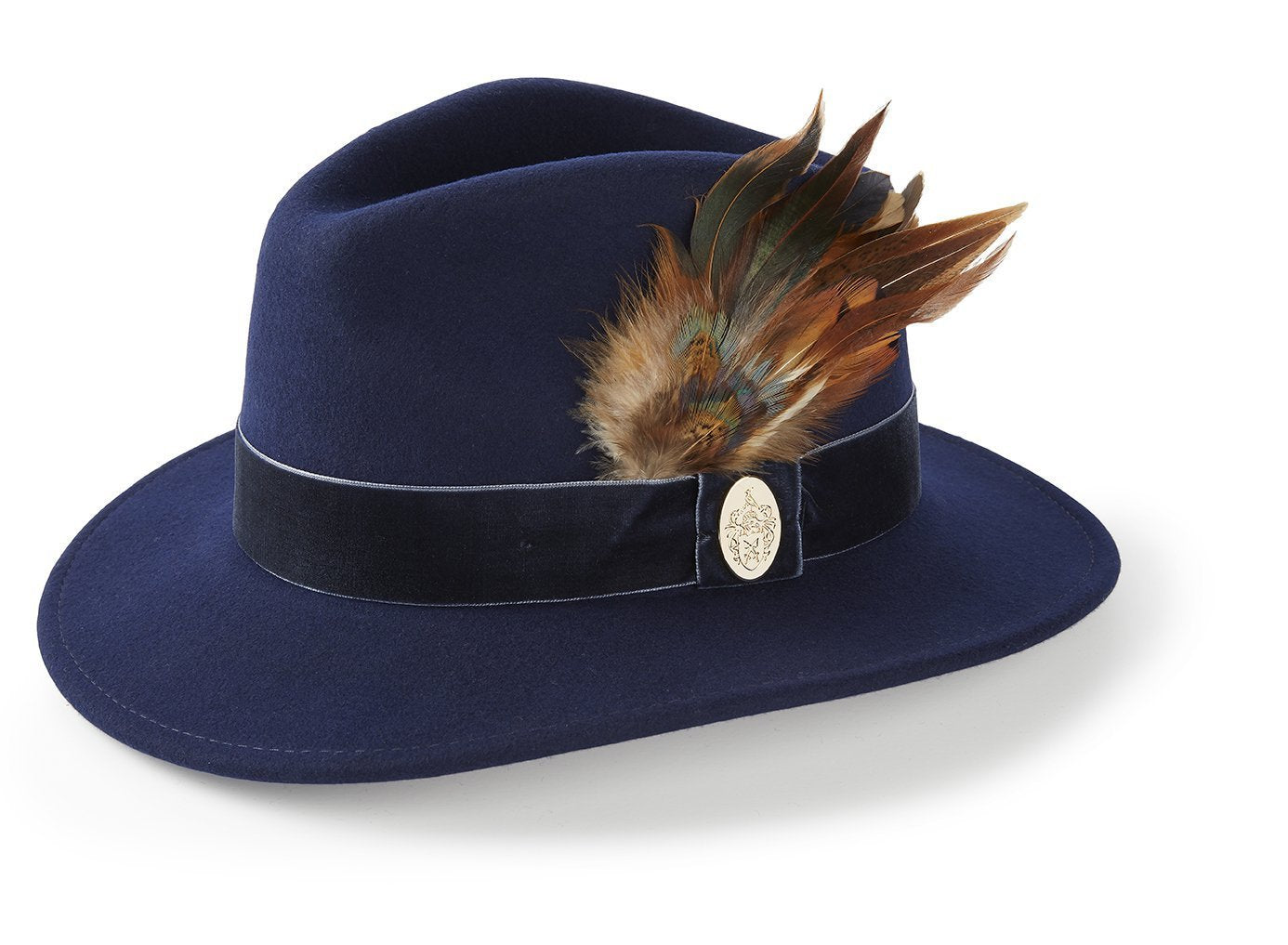 Load image into Gallery viewer, Hicks &amp;amp; Brown Fedora The Chelsworth Fedora in Navy (Coque &amp;amp; Pheasant Feather)
