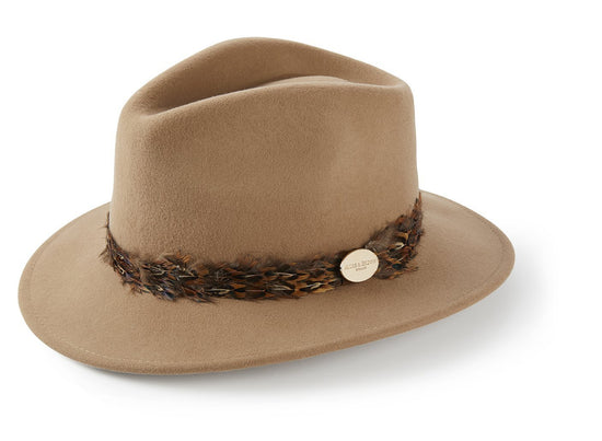 Hicks & Brown Fedora The Suffolk Fedora in Camel (Pheasant Feather Wrap)