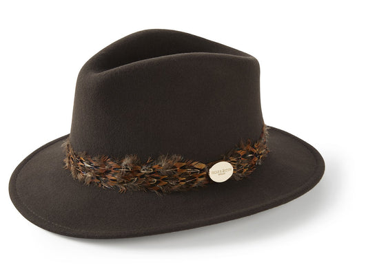 Hicks & Brown Fedora The Suffolk Fedora in Dark Brown (Pheasant Feather Wrap)