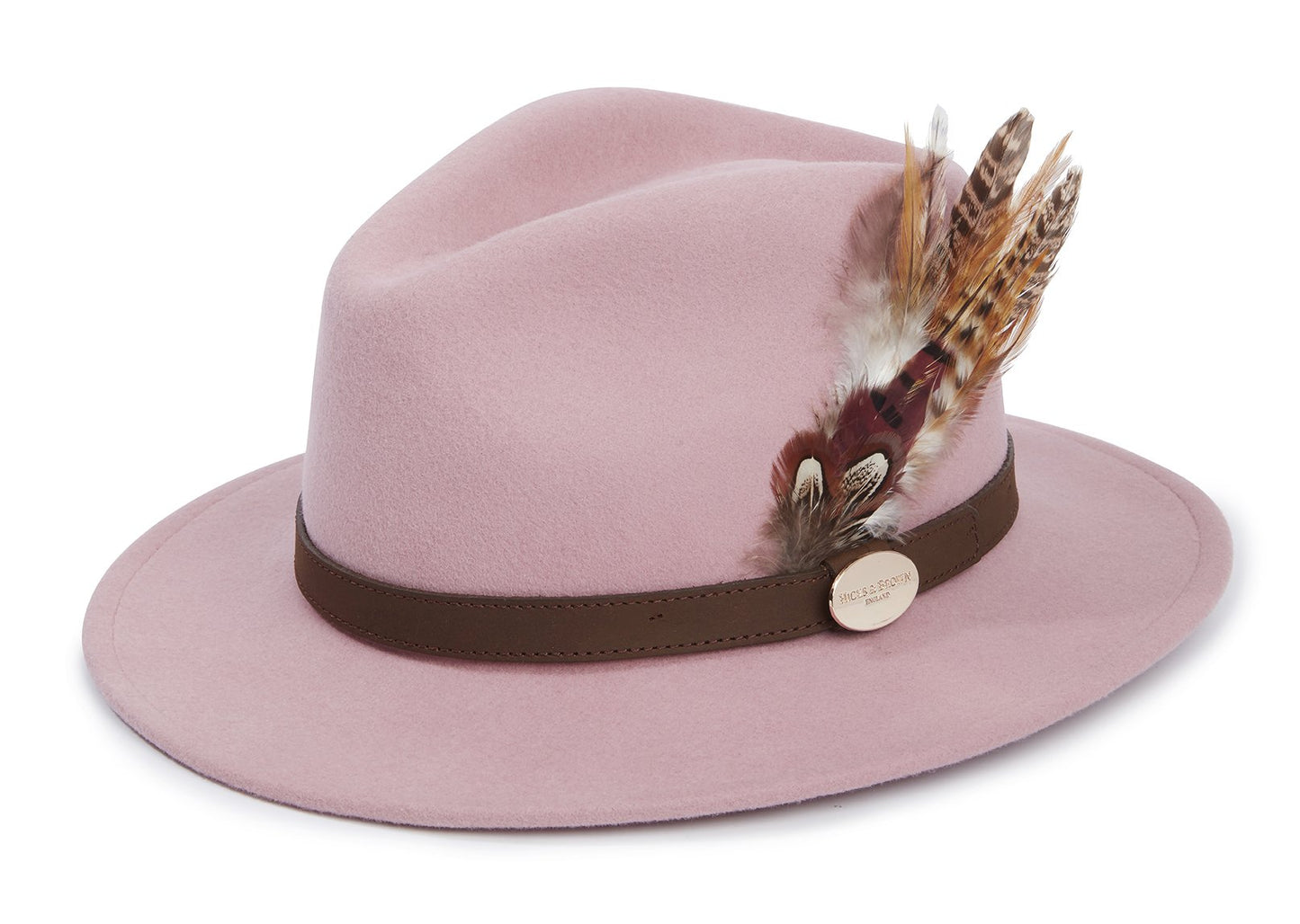 Hicks & Brown Fedora The Suffolk Fedora in Dusky Pink (Gamebird Feather)