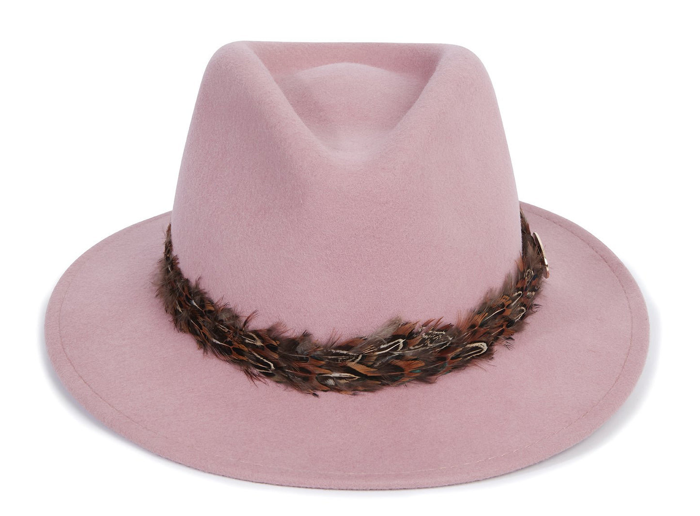 Hicks & Brown Fedora The Suffolk Fedora in Dusky Pink (Pheasant Feather Wrap)