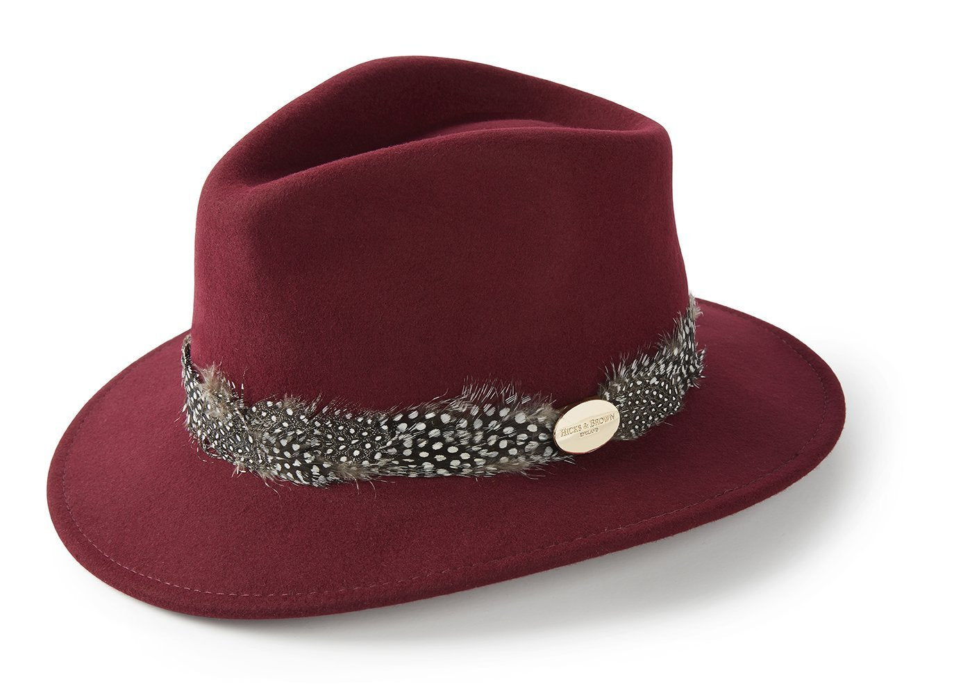 Hicks & Brown Fedora The Suffolk Fedora in Maroon (Guinea Feather Wrap)