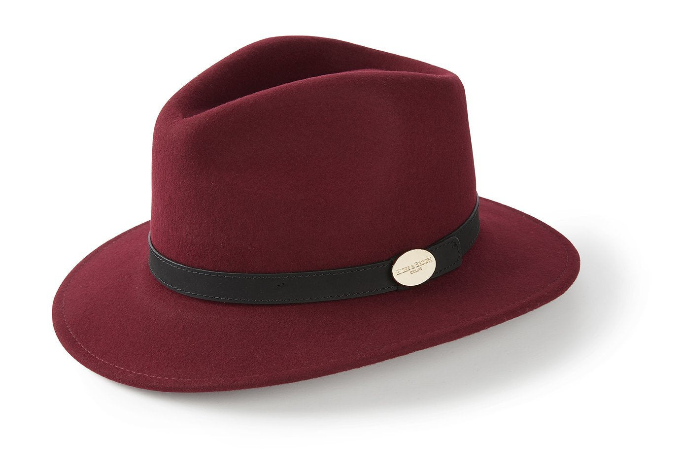 Load image into Gallery viewer, Hicks &amp;amp; Brown Fedora The Suffolk Fedora in Maroon (No Feather)
