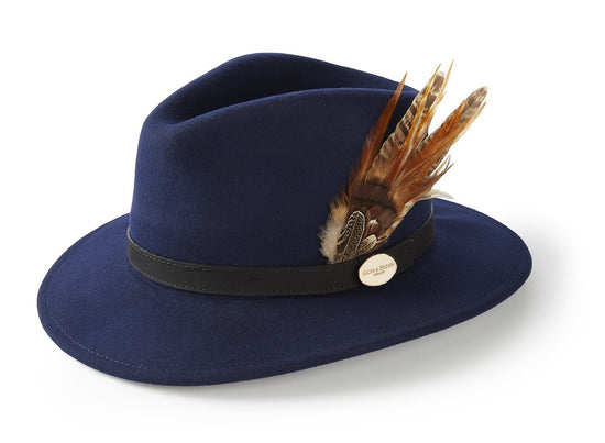 Load image into Gallery viewer, Hicks &amp;amp; Brown Fedora The Suffolk Fedora in Navy (Gamebird Feather)
