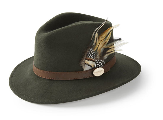 Hicks & Brown Fedora The Suffolk Fedora in Olive Green (Guinea and Pheasant Feather)