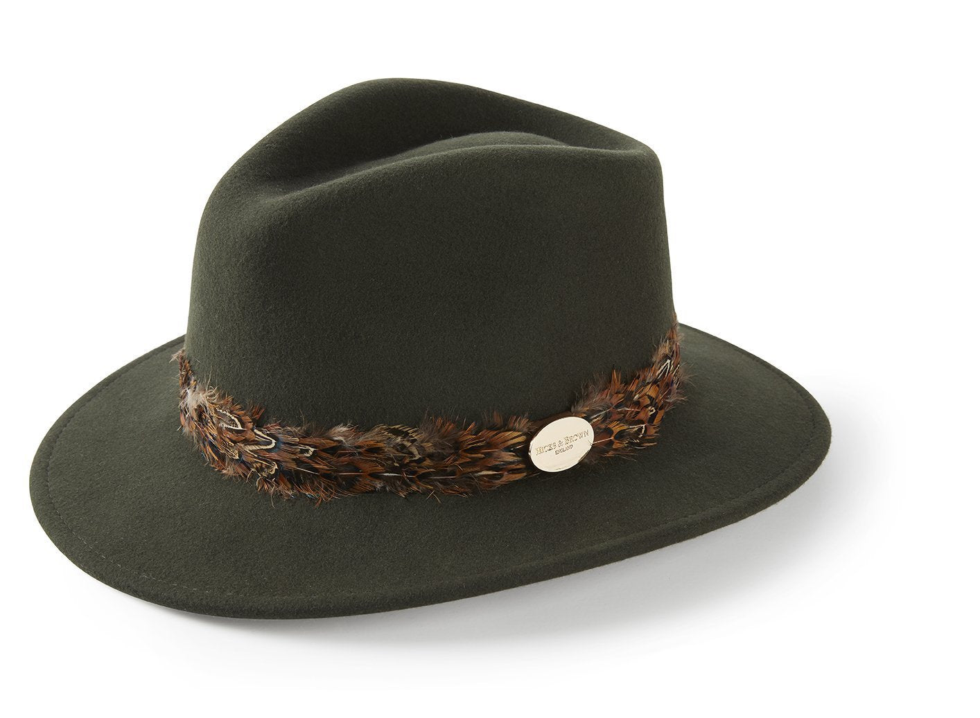 Hicks & Brown Fedora The Suffolk Fedora in Olive Green (Pheasant Feather Wrap)