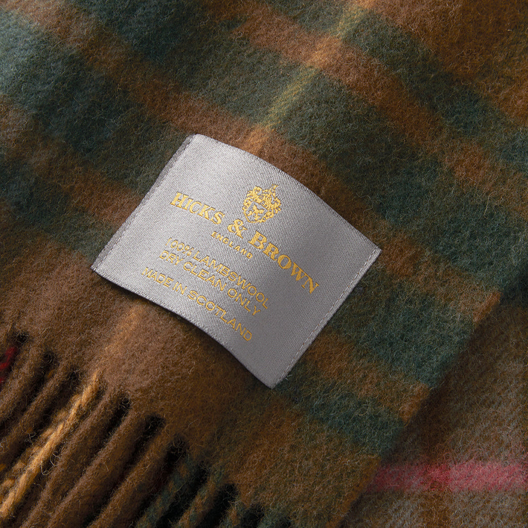 Hicks & Brown The Ashby Lambswool Scarf in Brown Check