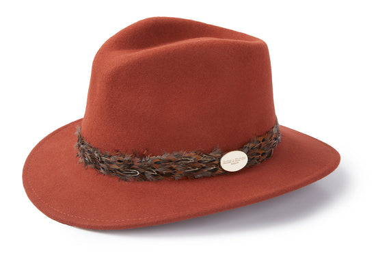 Hicks & Brown The Suffolk Fedora in Cinnamon (Pheasant Feather Wrap)