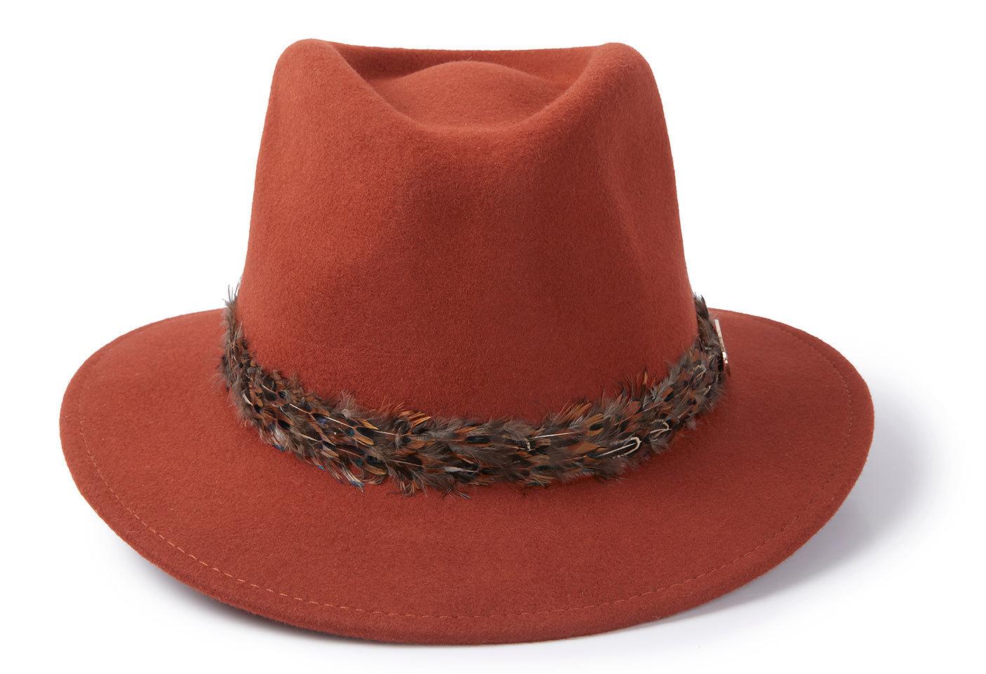 Load image into Gallery viewer, Hicks &amp;amp; Brown The Suffolk Fedora in Cinnamon (Pheasant Feather Wrap)
