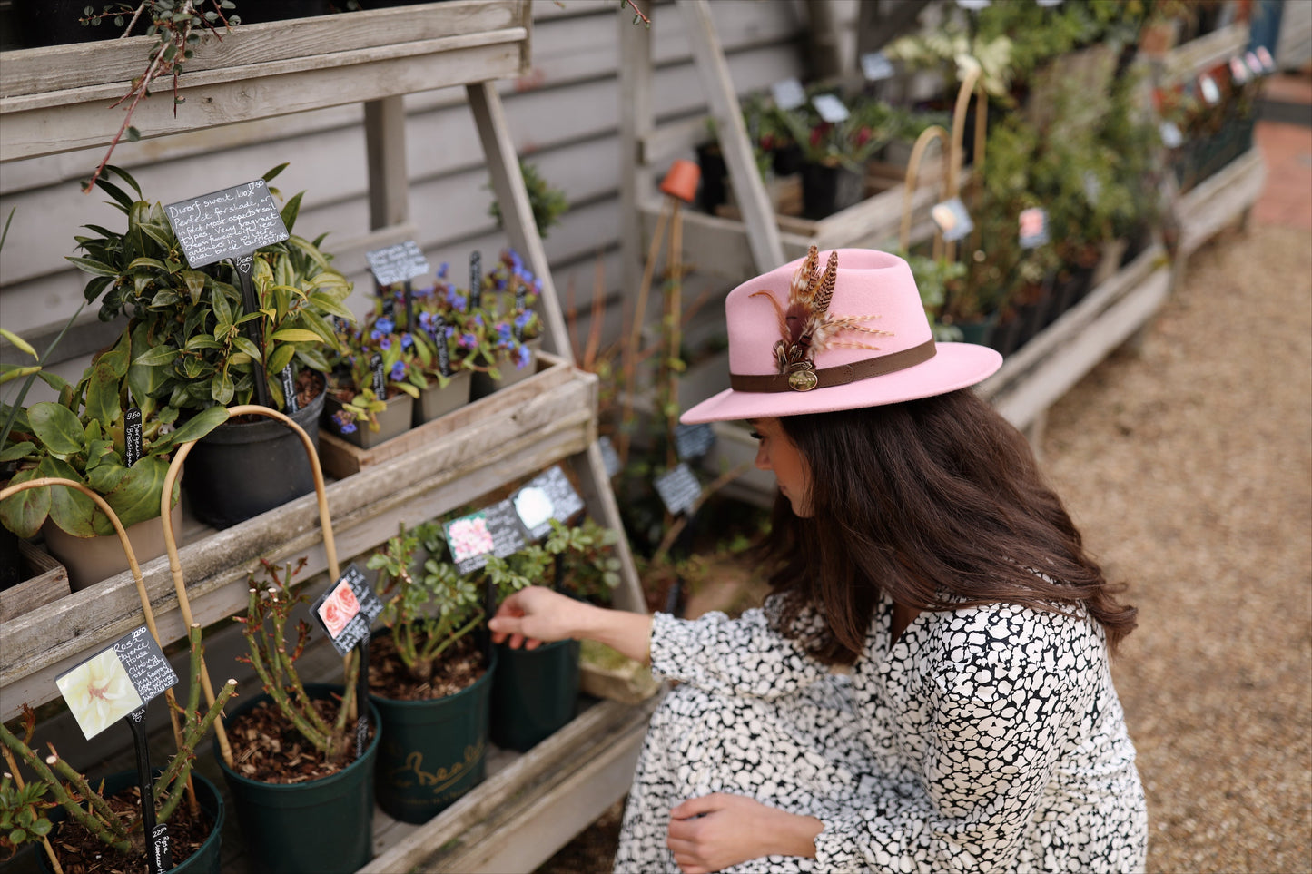 Hicks & Brown The Suffolk Fedora in Dusky Pink (Gamebird Feather)